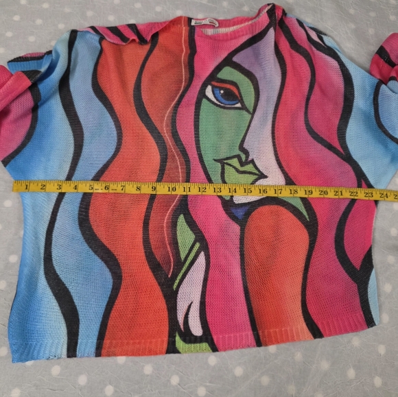 Made In Italy Colorful Abstract Face Print Women's Top One Size . - Picture 5 of 7